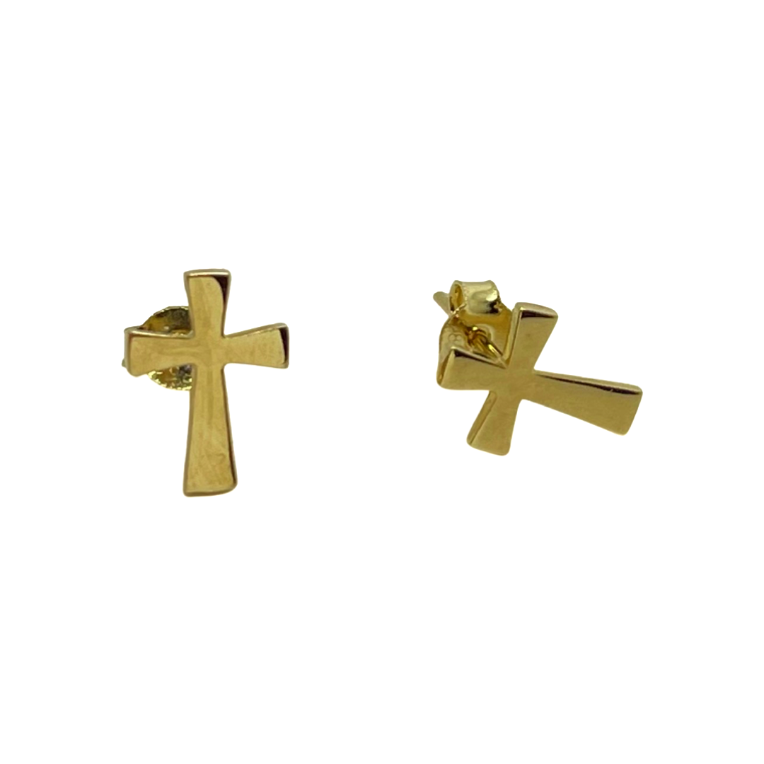 14K Yellow Gold Cross Stud Earrings
