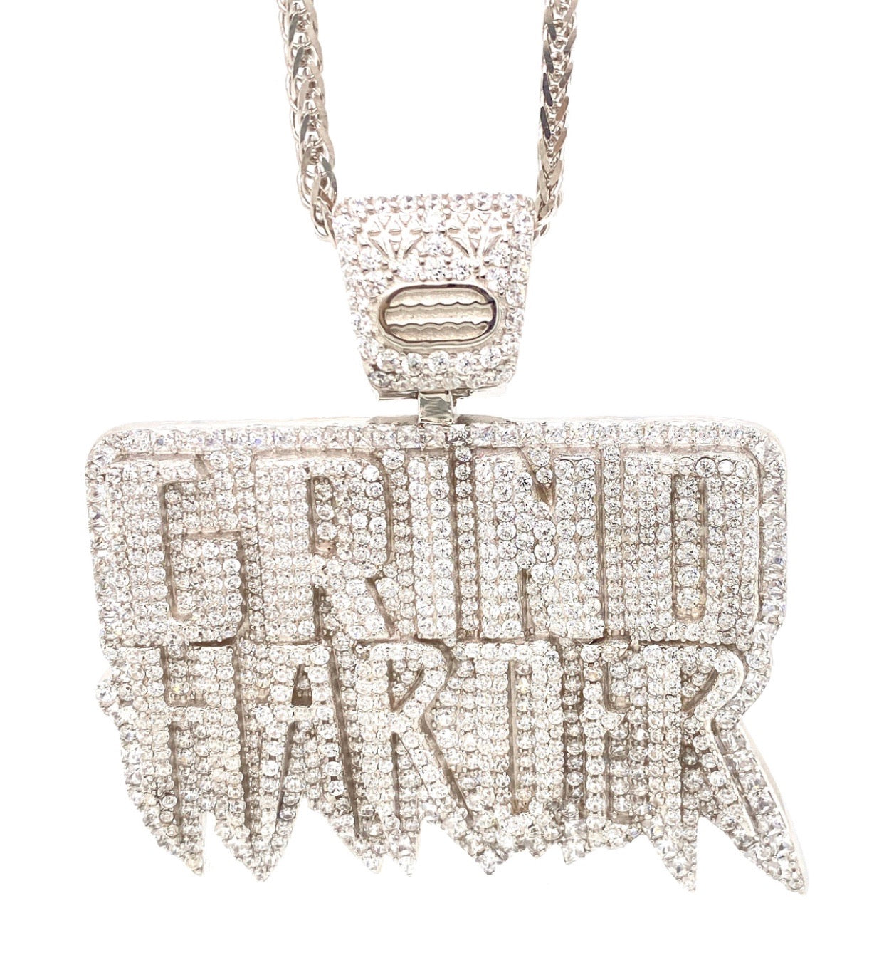 Iced Grind Harder Silver  Pendant