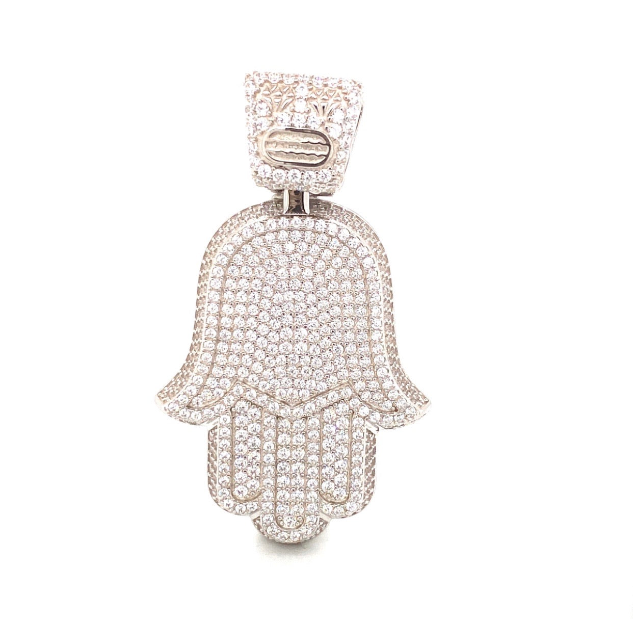 Iced Large Hamsa Hand Silver Pendant