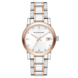 Burberry Ladies Watch Diamond Check Stamped Two Tone BU9127