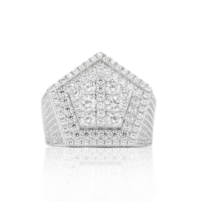 White Gold Iced Pentagon Ring