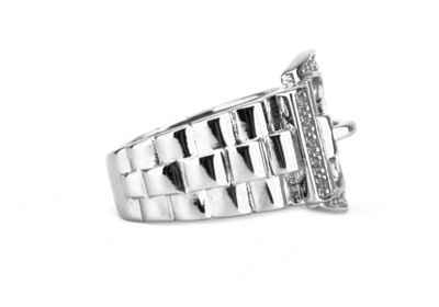 White Gold Iced Buckle Ring