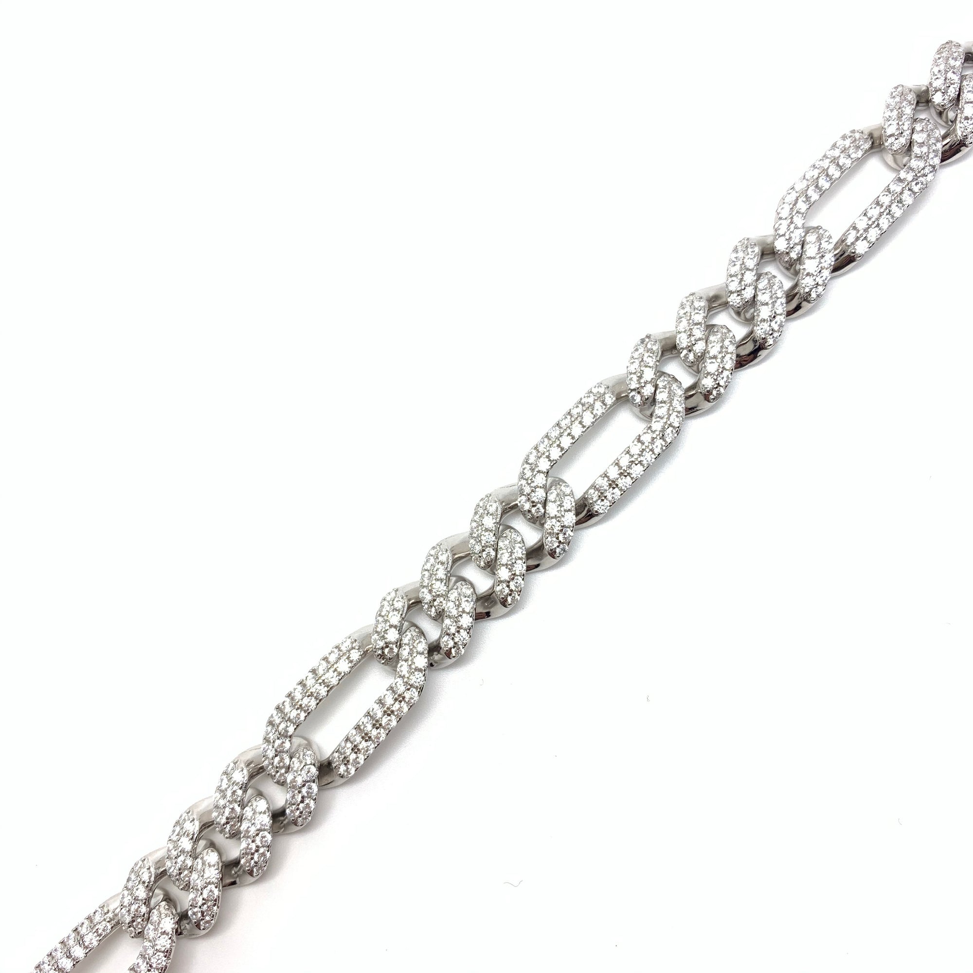 Iced Figaro Silver White Gold Finish Chain 