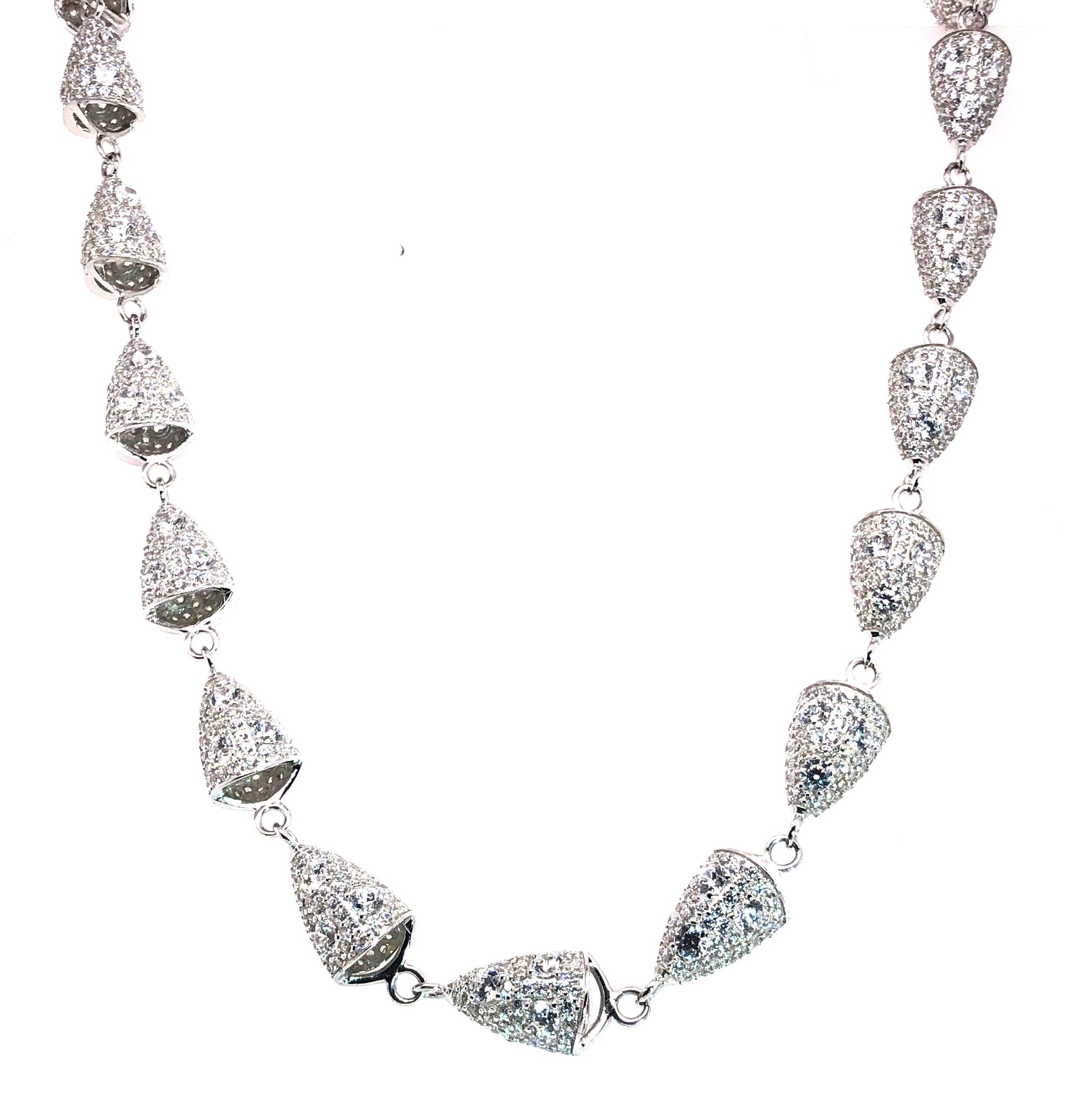 Iced Pear Silver Chain Long 36 inches