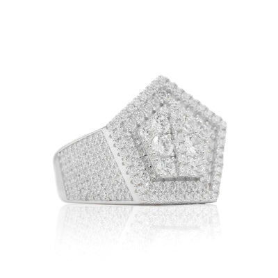 White Gold Iced Pentagon Ring