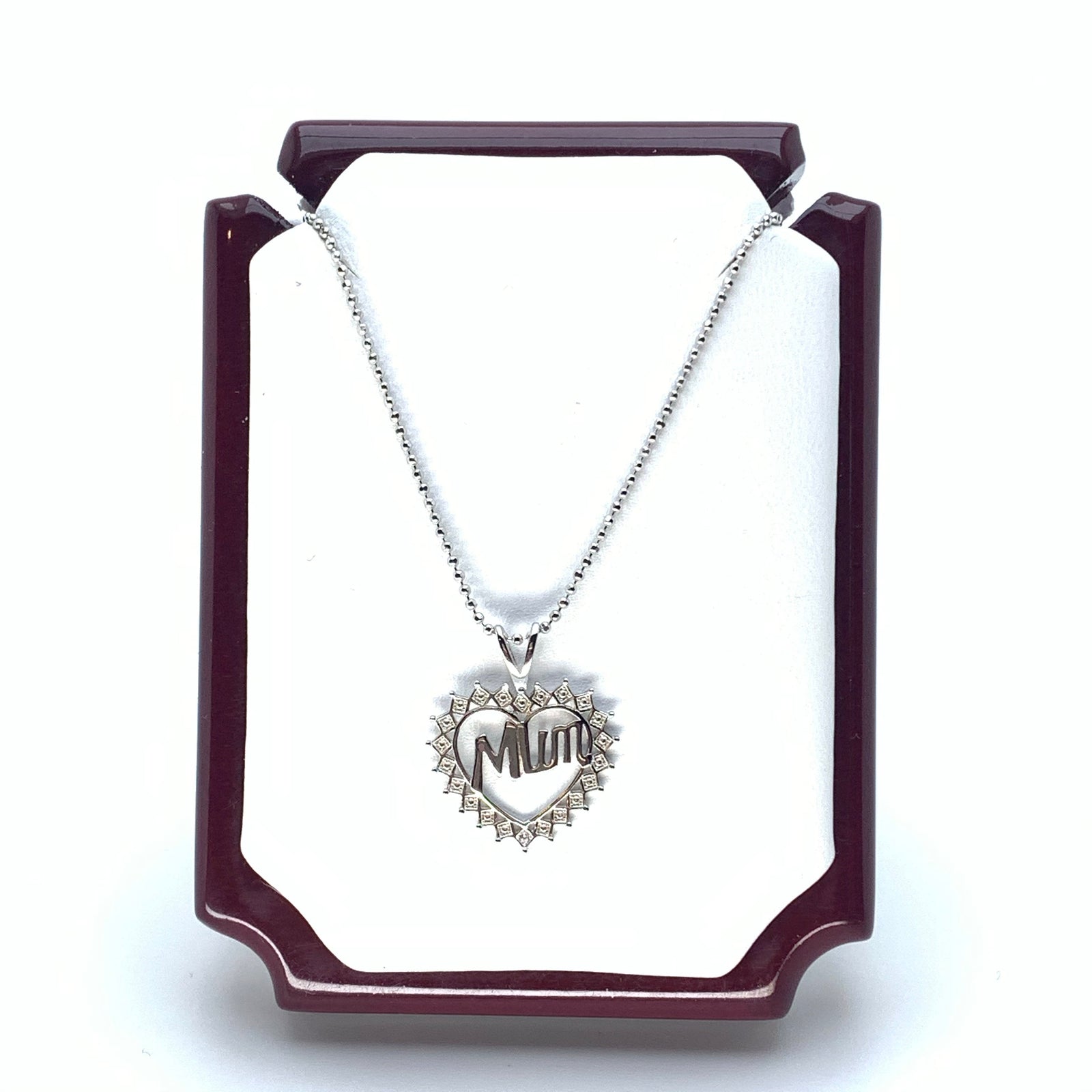 White Gold Mum Heart  Necklace
