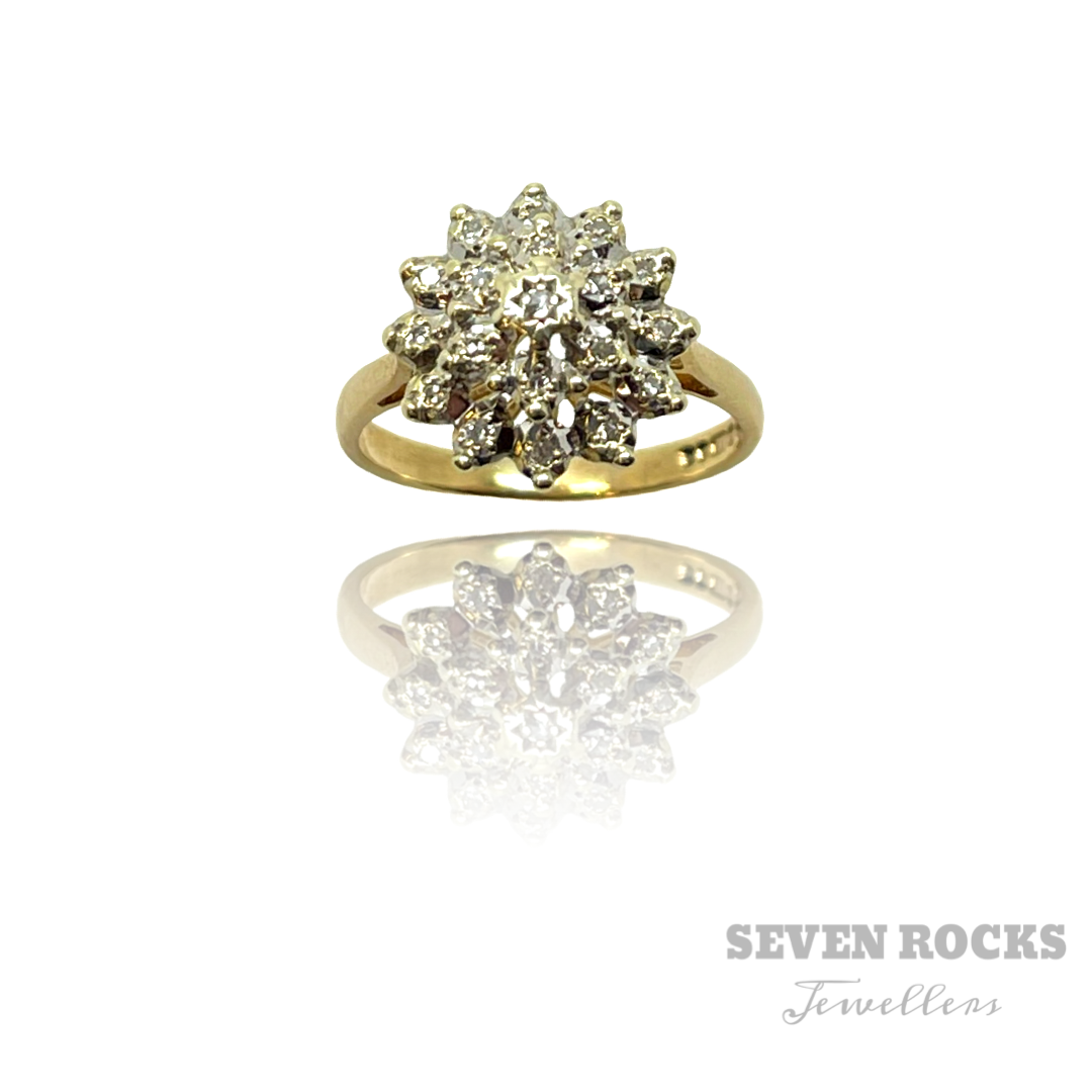 9 K Diamond Cluster  Ring
