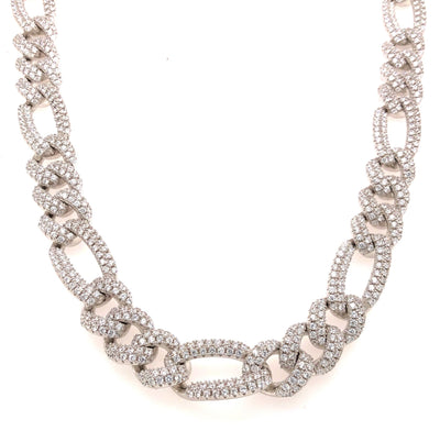 Iced Figaro Silver White Gold Finish Chain