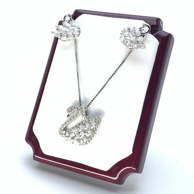 White Gold Iced Swan Set Earrings & Necklace