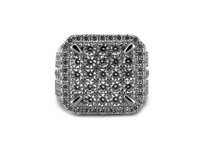 White Gold Iced Square Ice Ring