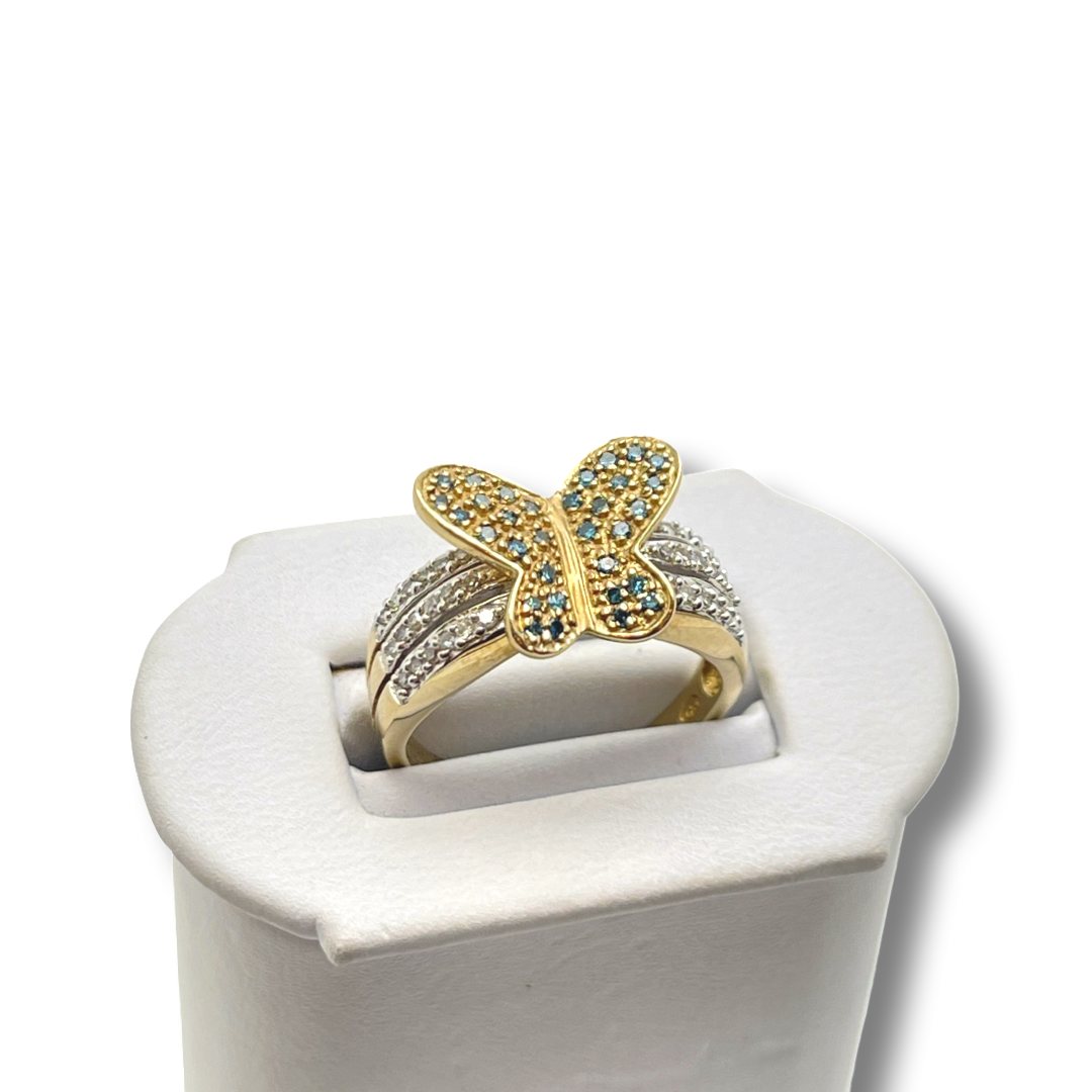 9K Gold Butterfly Ring with Diamond Preowned