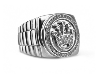 White Gold Iced Crown Ring 1 - Size M 1/2