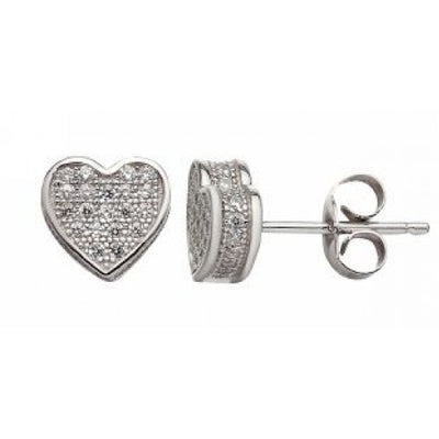 Micro White Gold Finish Heart Studs