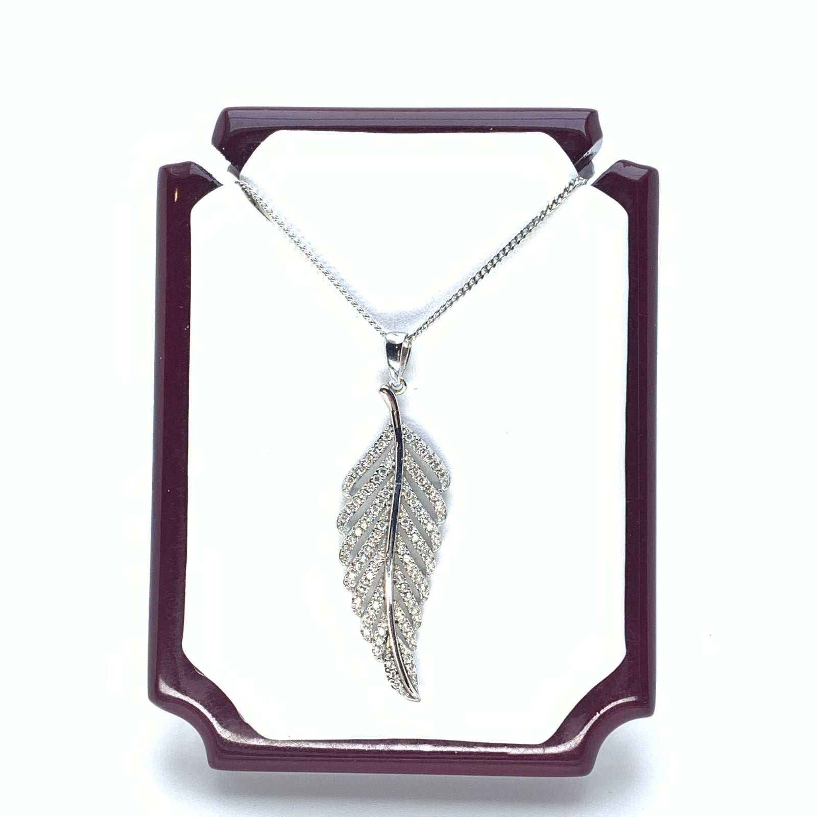 White Gold Iced Leaf Necklace