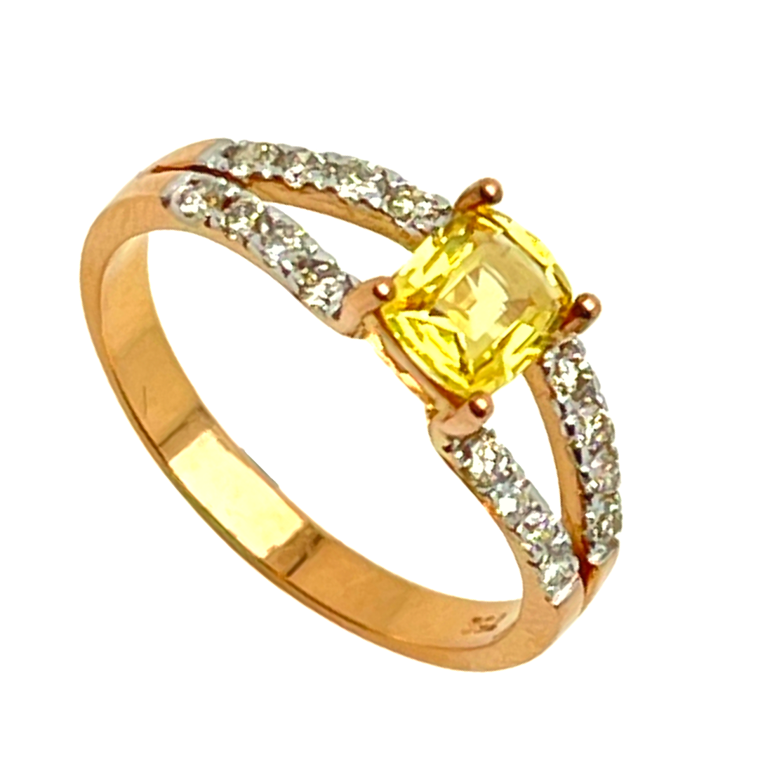 18 K Rose Gold Yellow Sapphire Diamond Ring