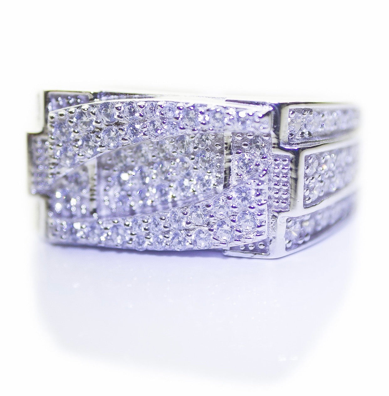 White Gold Iced Oblique Ring