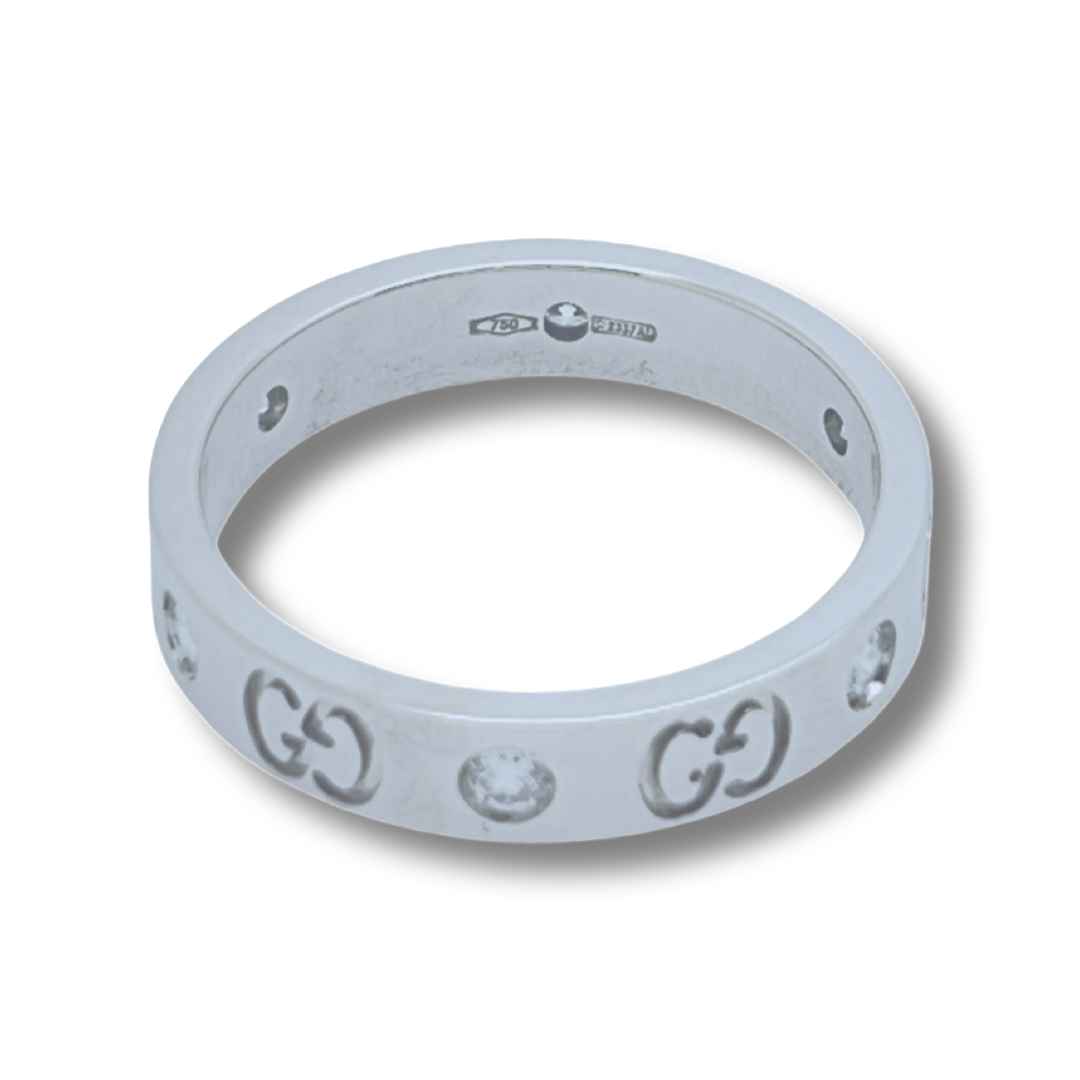 Preowned 4mm Iconic Diamond Gucci Ring Seven Rocks