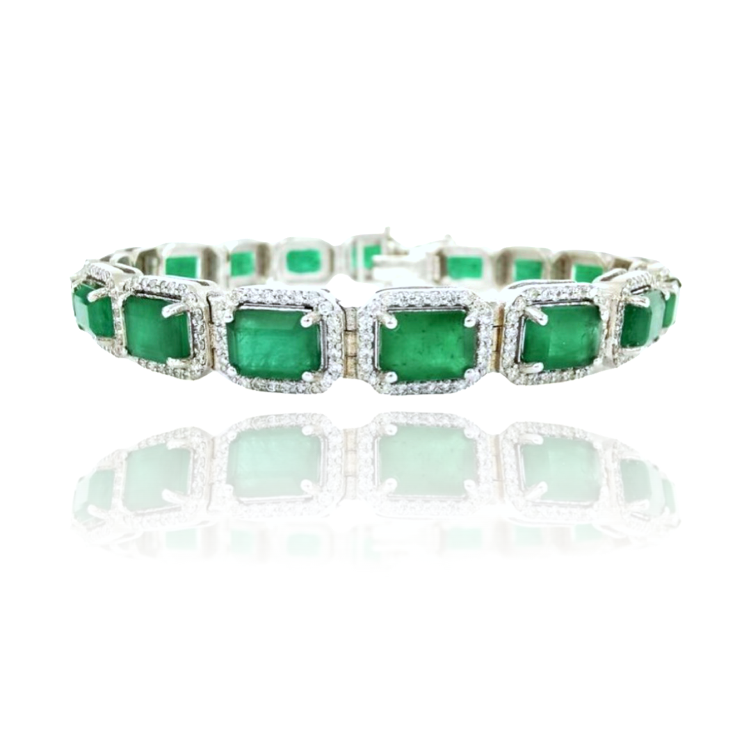 18 Ct Emerald and diamond 14 k gold bracelet