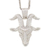 Iced Big Horn Ram Silver Head Pendant