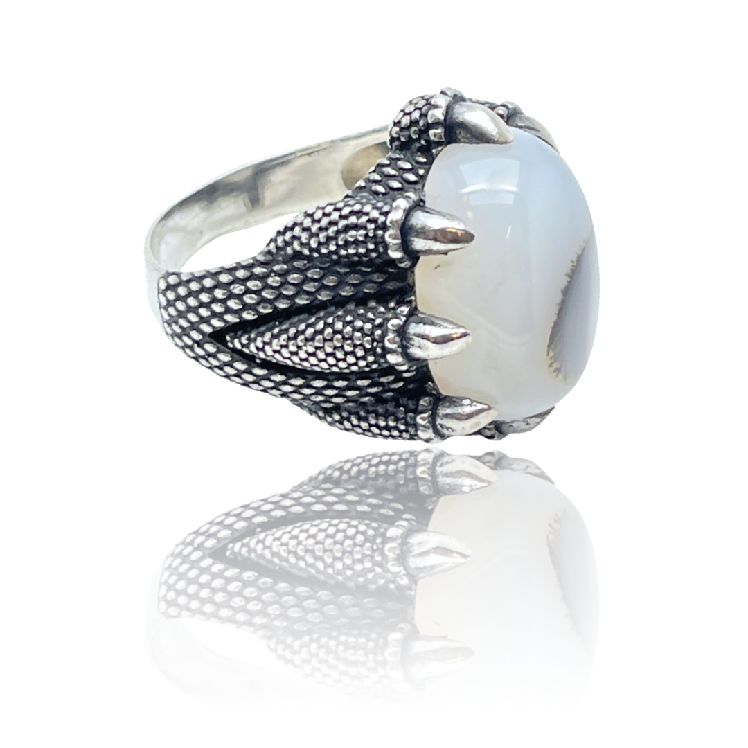 925 Silver Agate Claw Mens Ring Seven Rocks