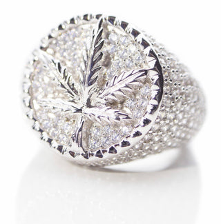 White Gold Iced Weed Ring - Size H
