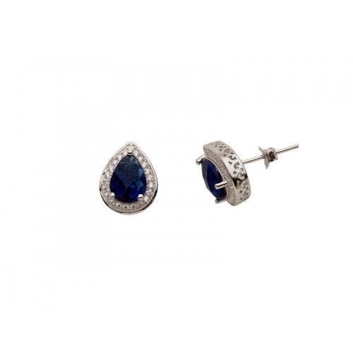 Blue Pear Drop Silver Earrings