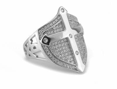 White Gold Iced Cross Shield Ring