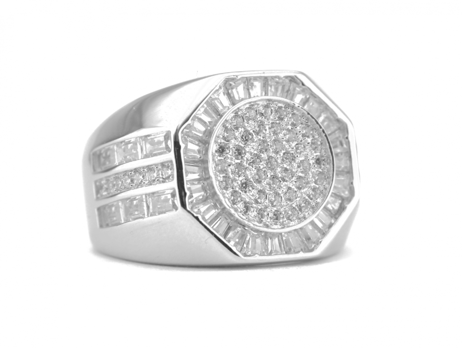 White Gold Iced Hexagon Ring