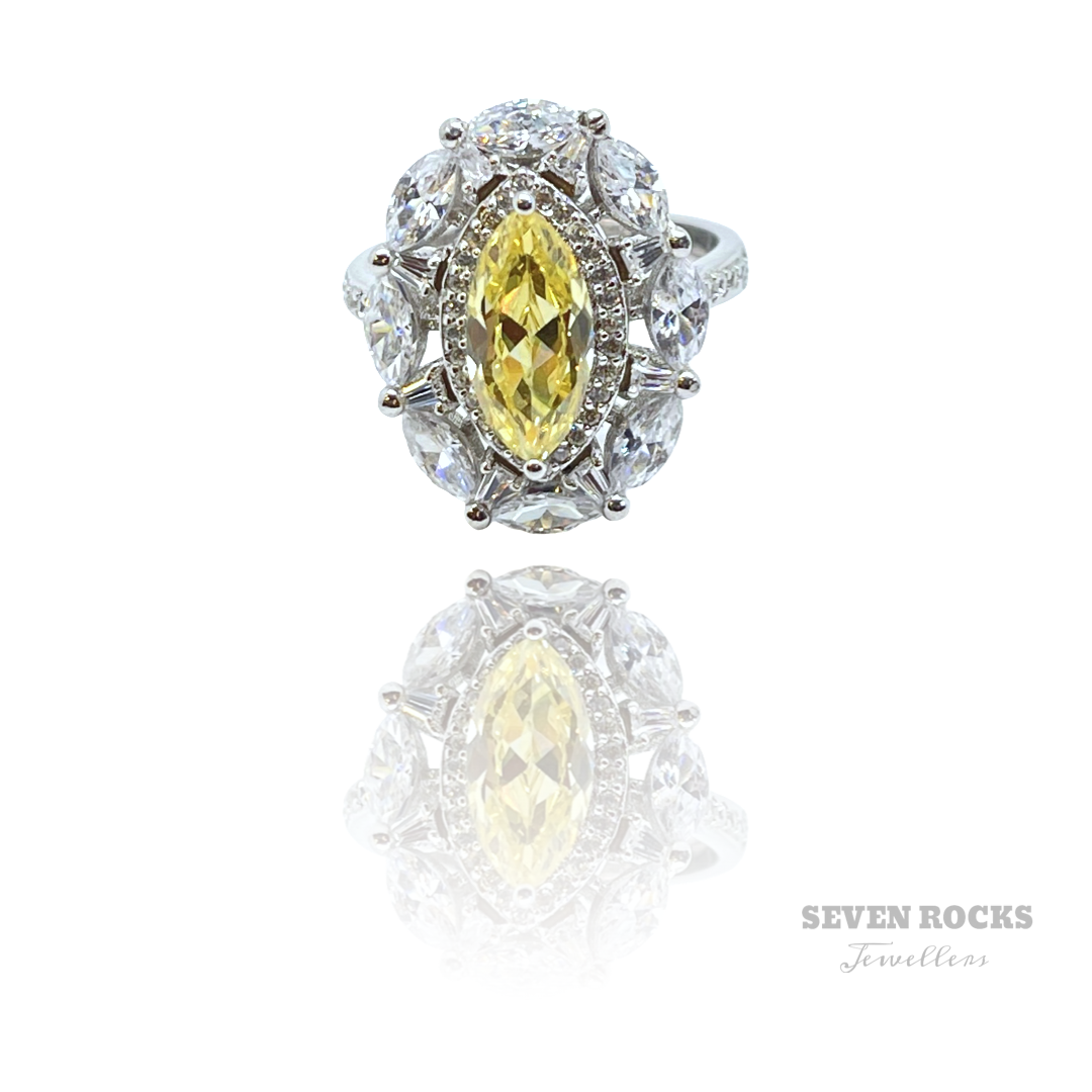 Marquise Fancy Intense Yellow Diamond Ring
