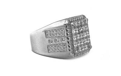 White Gold Iced Square Ice Ring