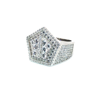 White Gold Iced Pentagon Ring - Size L1/2