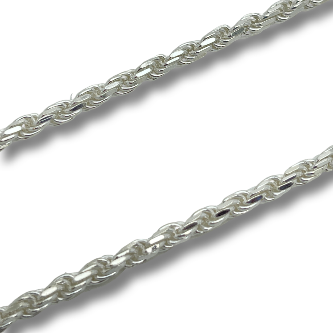 Silver Diamond Cut Rope Chain 22” inches 3mm