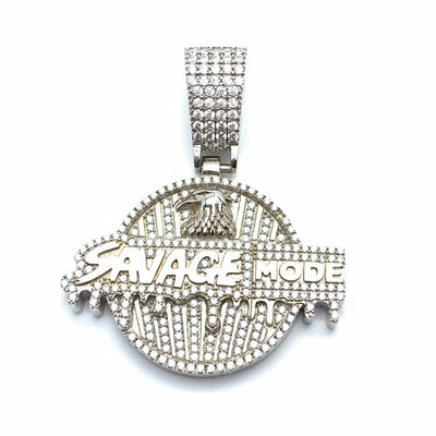 Iced Savage Mode Silver Pendant