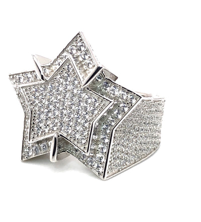 Iced White Gold Finish Star Ring