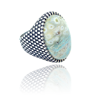925 Silver Agate Ring - Size V 1/2